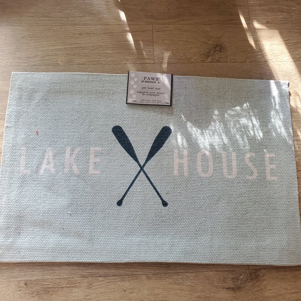 Pet Bowl Mat For Dog Or Cat Lake House Oars Light Blue In Cotton NWT